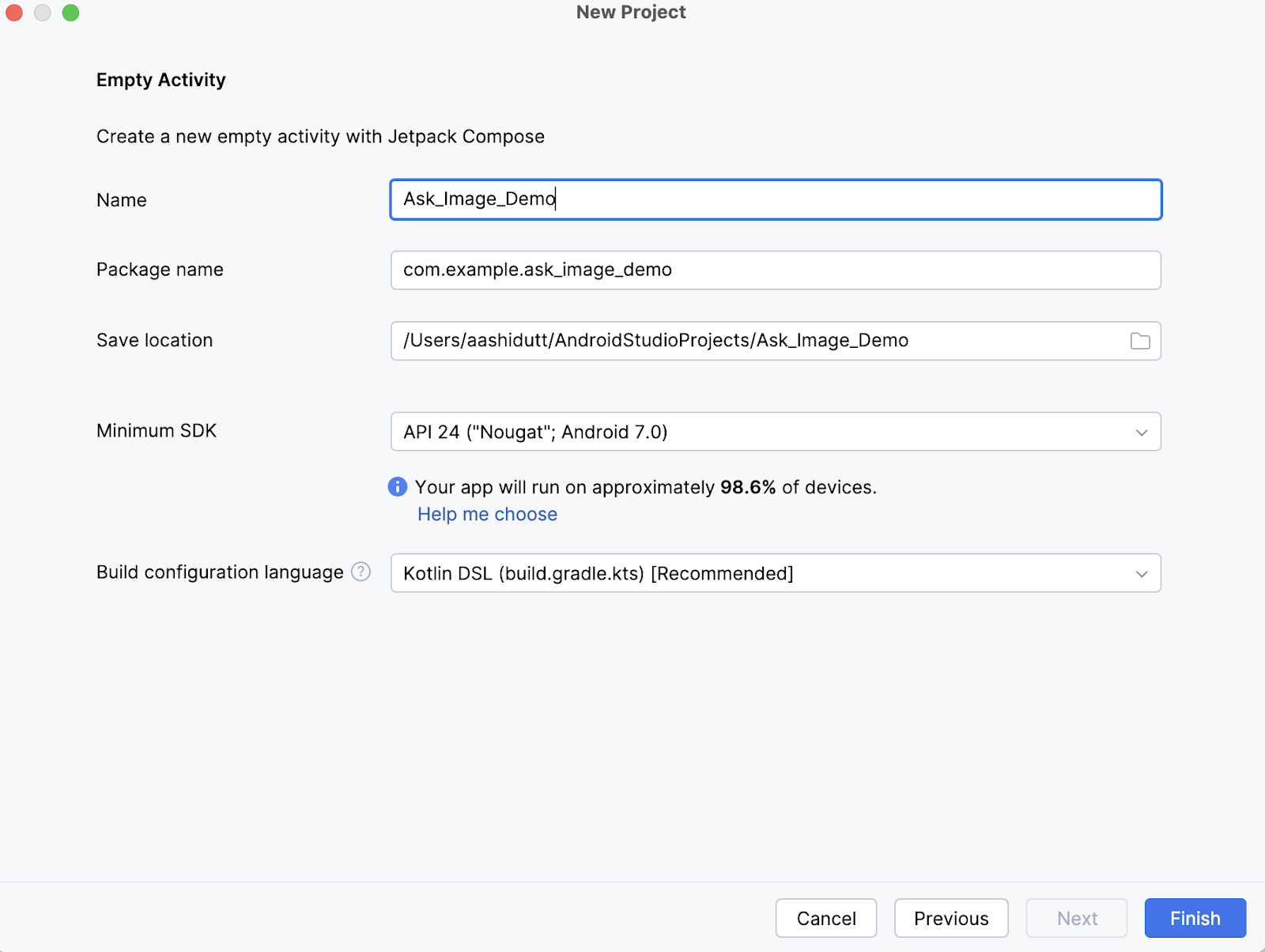 Atividade vazia do Android Studio para a gemma 3n