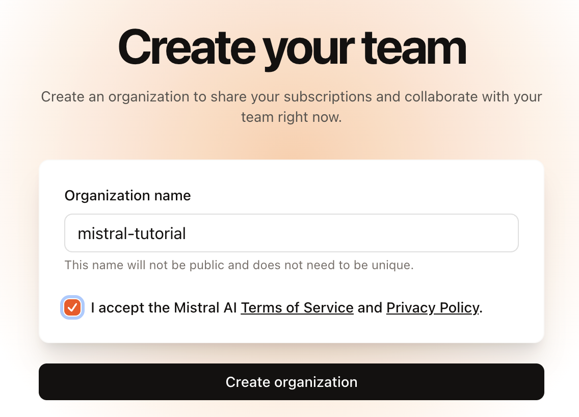 Creating a Mistral organization