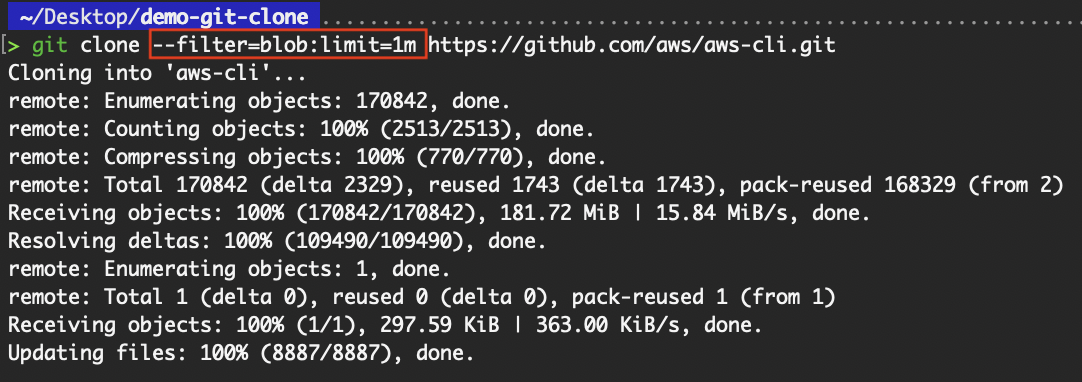 Clone with filter=blob:limit