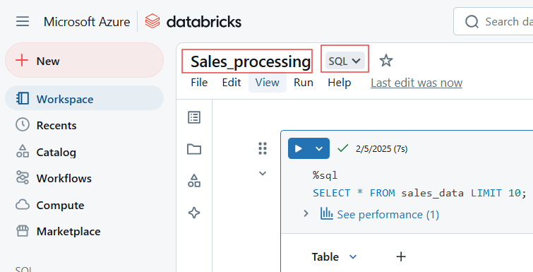 Selecione o nome e o idioma padrão do Databricks Notebook.