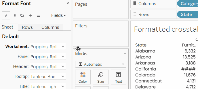 Formato de los encabezados de las tabulaciones cruzadas de Tableau