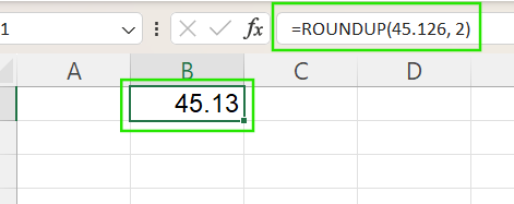 ROUNDUP in Excel auf zwei Nachkommastellen