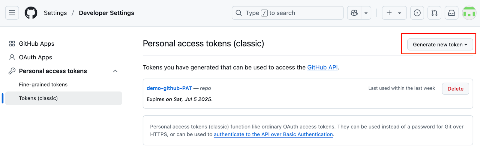 Create a personal access token on GitHub