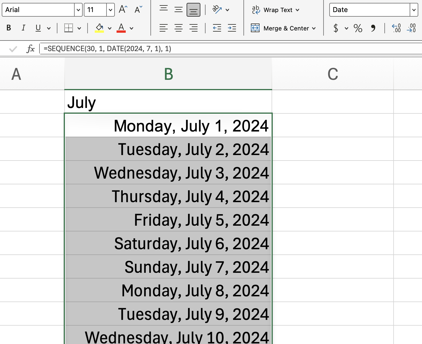 Utilizar la SECUENCIA en Excel para crear un calendario