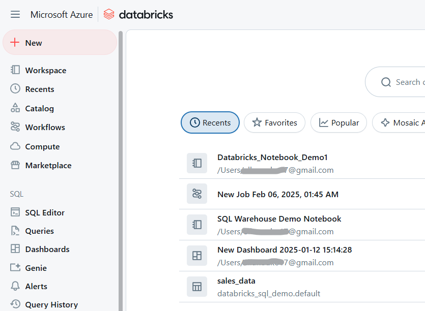 Espaço de trabalho do Databricks.