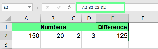 Soustraction de plusieurs cellules dans Excel.
