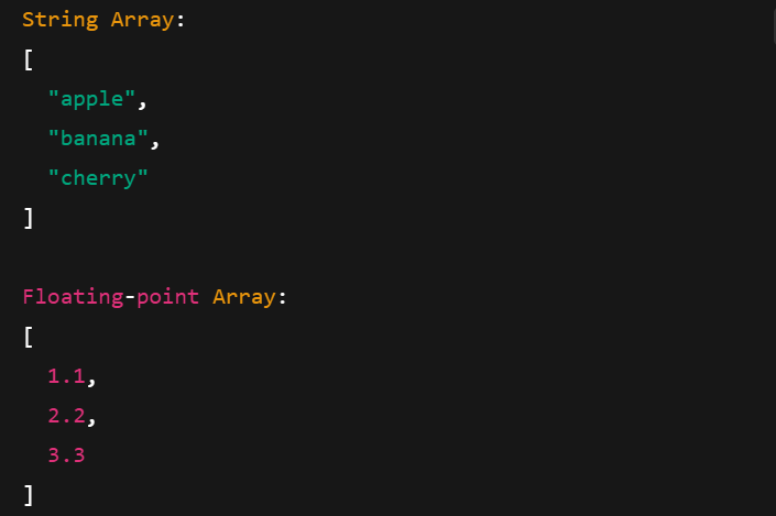 Image showing a Arrow String and Floating-point Arrays in the console.