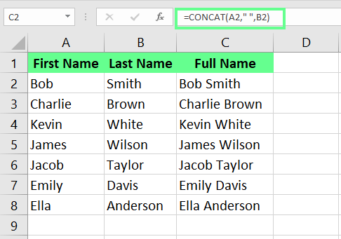 Combine two columns in one using CONCAT() function in Excel.