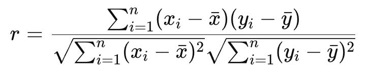 Pearson correlation coefficient formula