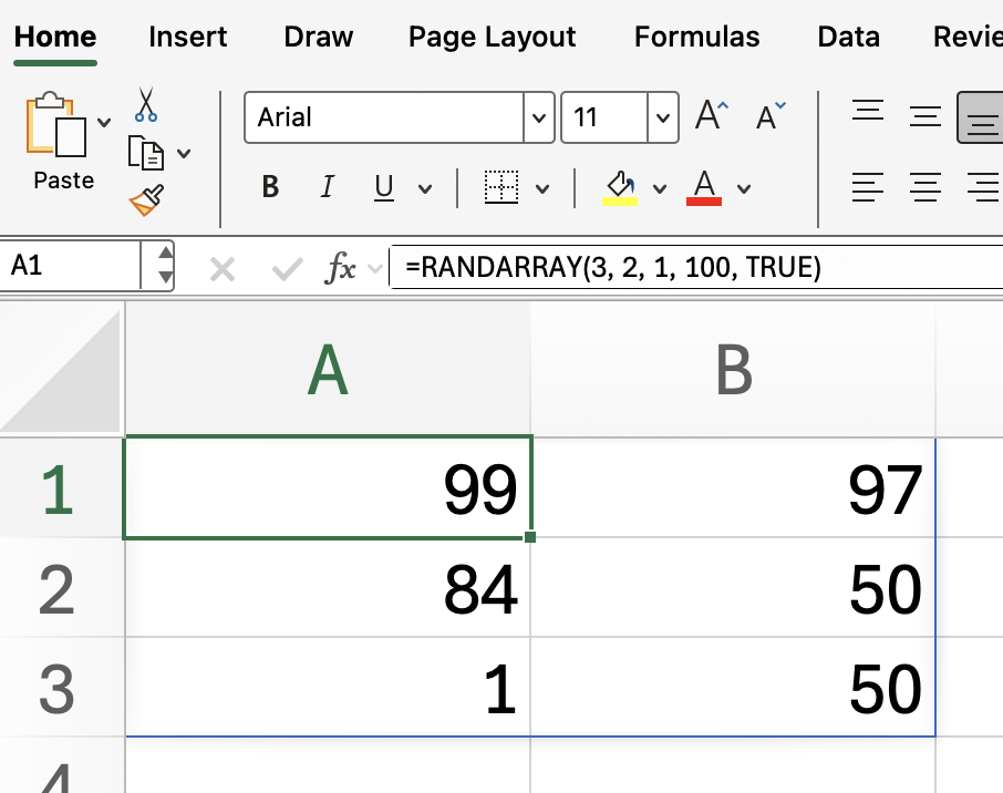 RANDARRAY()-Funktion in Excel – einfaches Beispiel