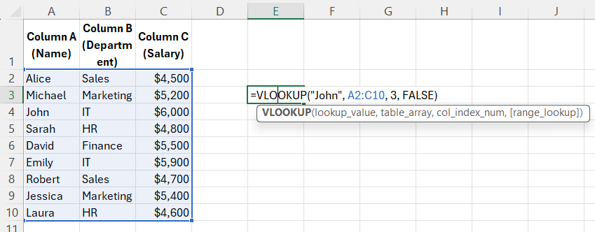 vlookup example