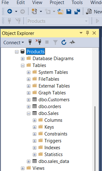 Locate the table to create the index and expand it.