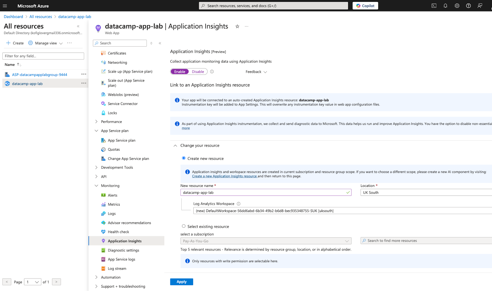 Azure Monitor e Application Insights.