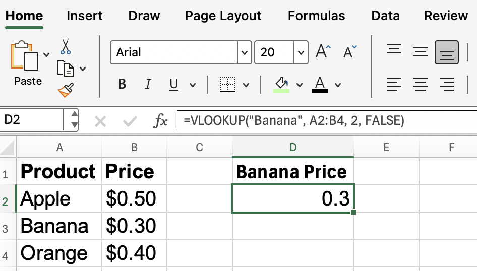 Excel VLOOKUP basic example