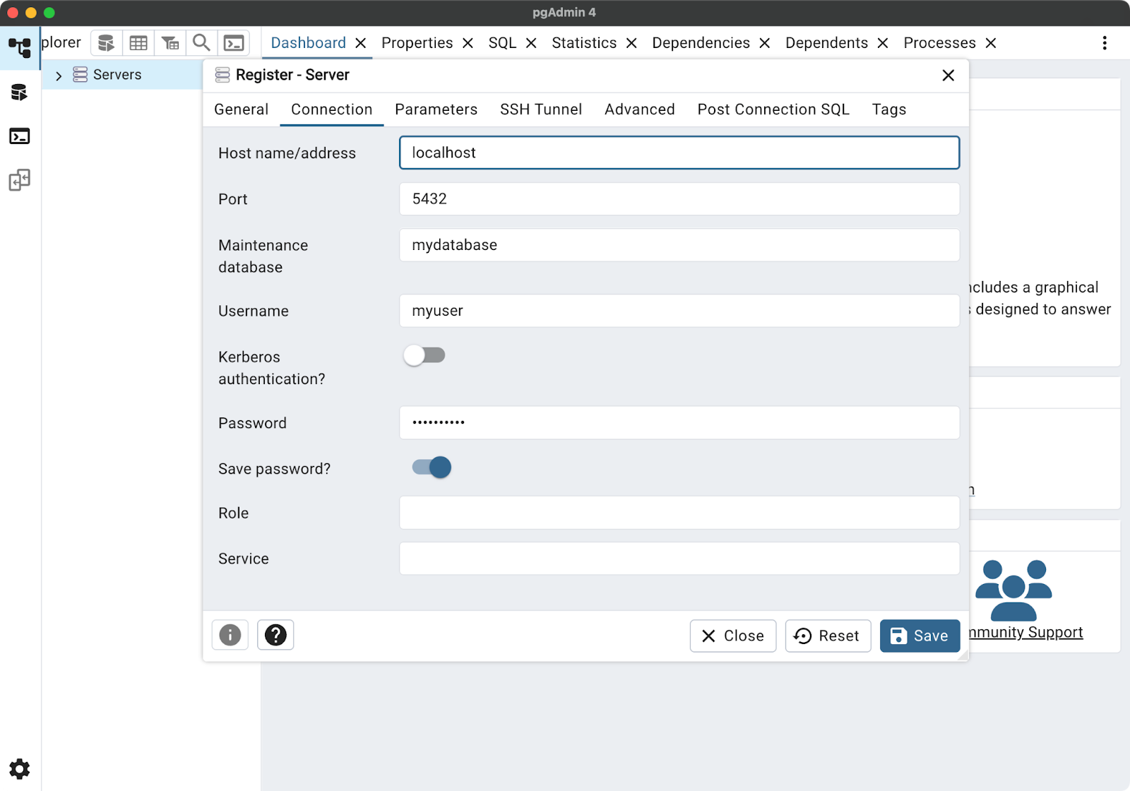 Image 8 - pgAdmin connection tab