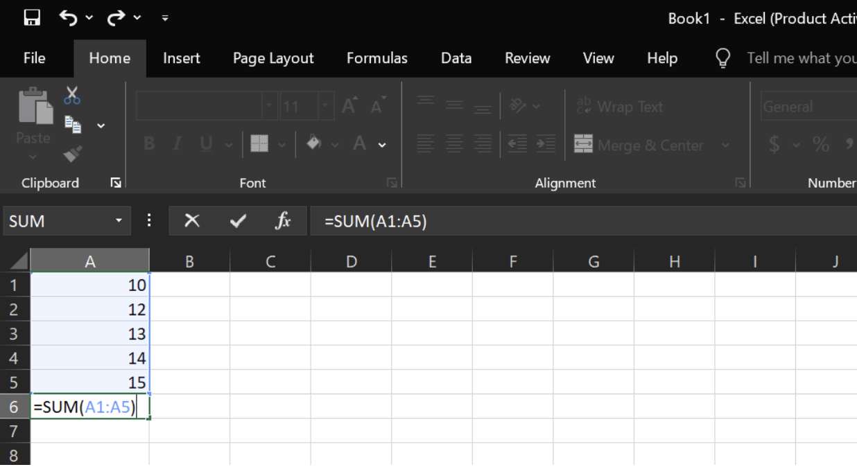 Sum a range of cells using SUM() in Excel