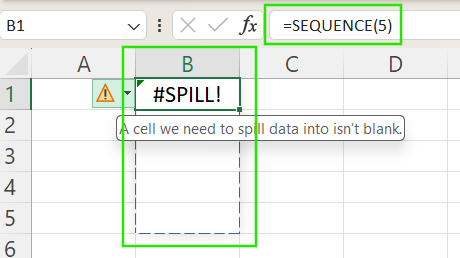 Invisible obstruction of spill range in Excel