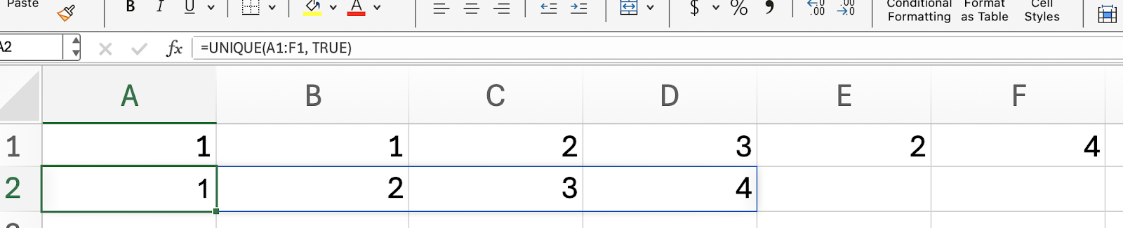 Fonction UNIQUE d'Excel avec des colonnes et non des lignes