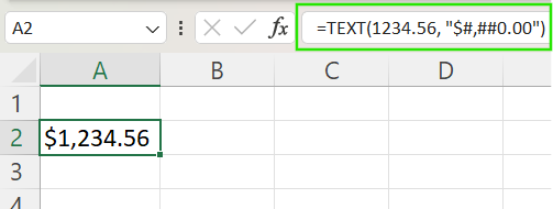 Función TEXT de Excel con signo de dólar