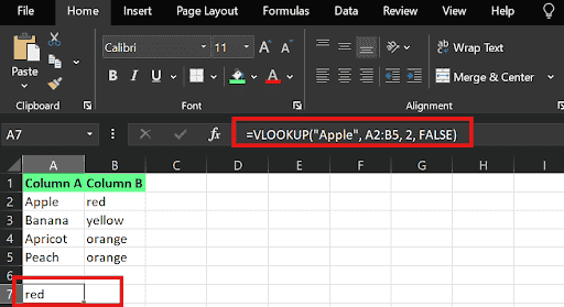 Beispiel für VLOOKUP