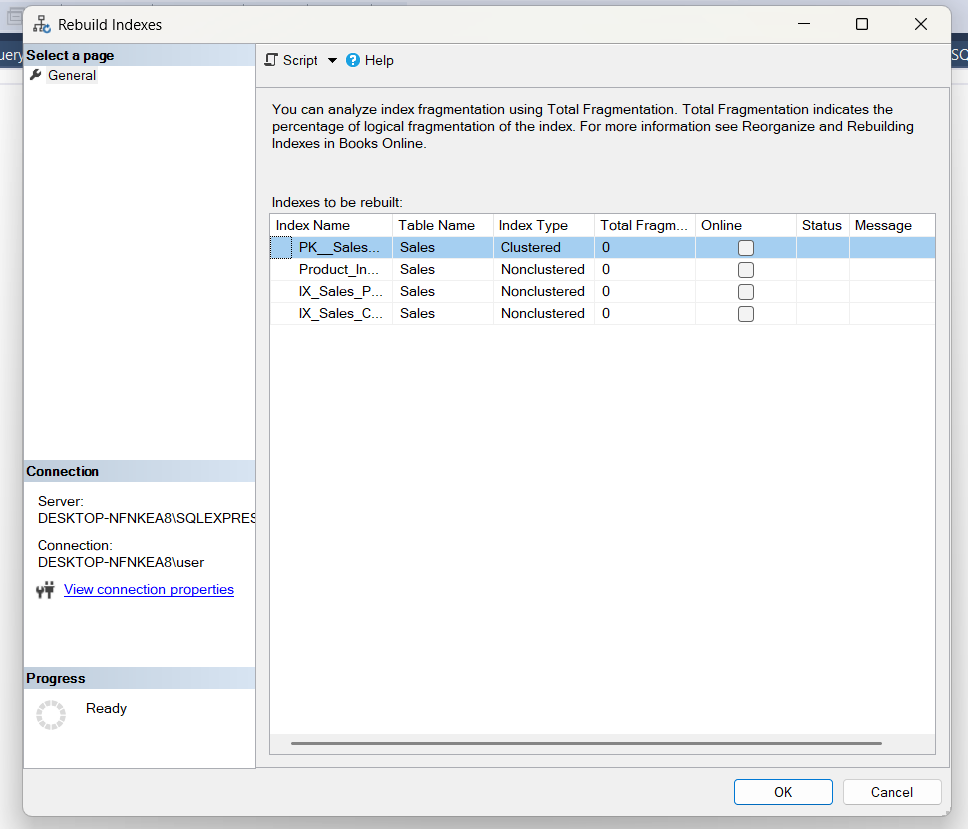 Select the indexes to rebuild and confirm.