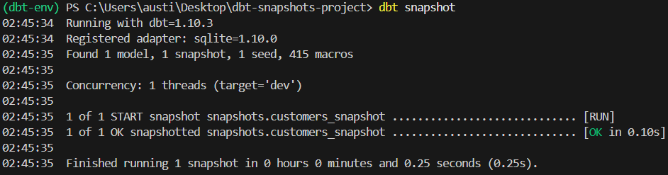 dbt-Snapshot-Ausgabe