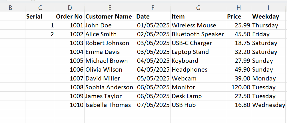 Using Excel Fill Handle to AutoFill numbers.