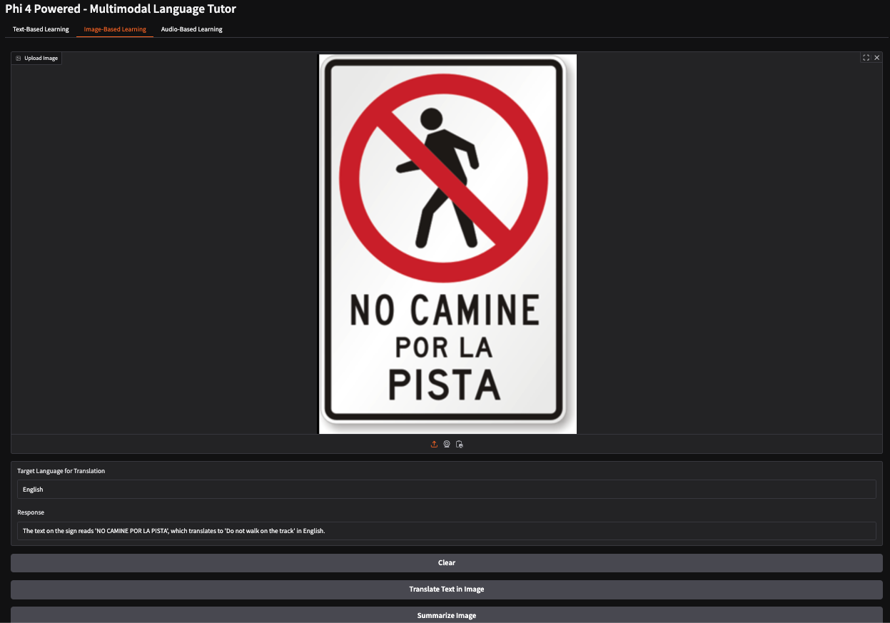 Phi 4 para la traducción del texto de la imagen