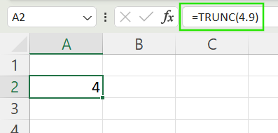 Using TRUNC() function to remove the decimal part of a number in Excel.