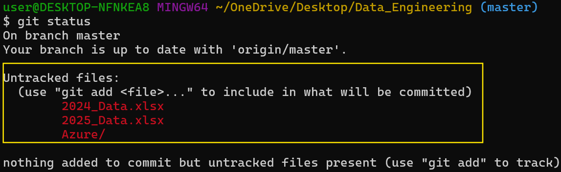 git status, um den aktuellen Status des Repositorys zu überprüfen.