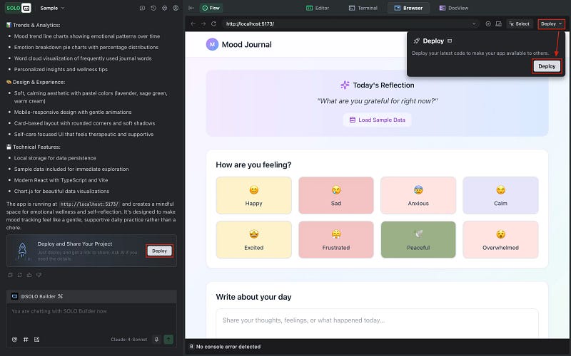 Interface du mode SOLO de Trae AI illustrant le flux de travail autonome du génie logiciel avec des fonctionnalités de planification de projet, de répartition des tâches et de déploiement, représentant l'avenir du développement de bout en bout alimenté par l'IA.