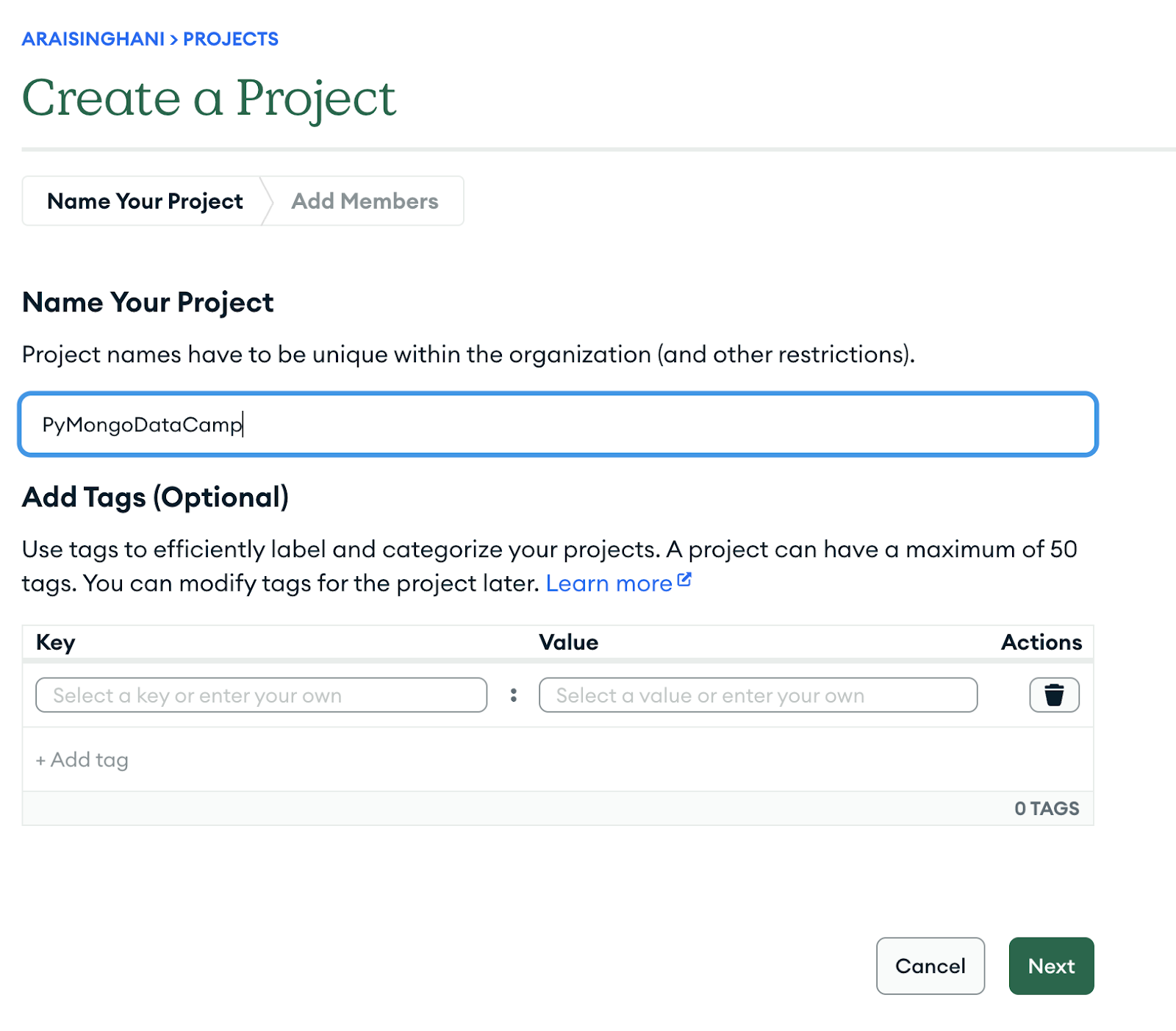 Creación de un proyecto en MongoDB Atlas