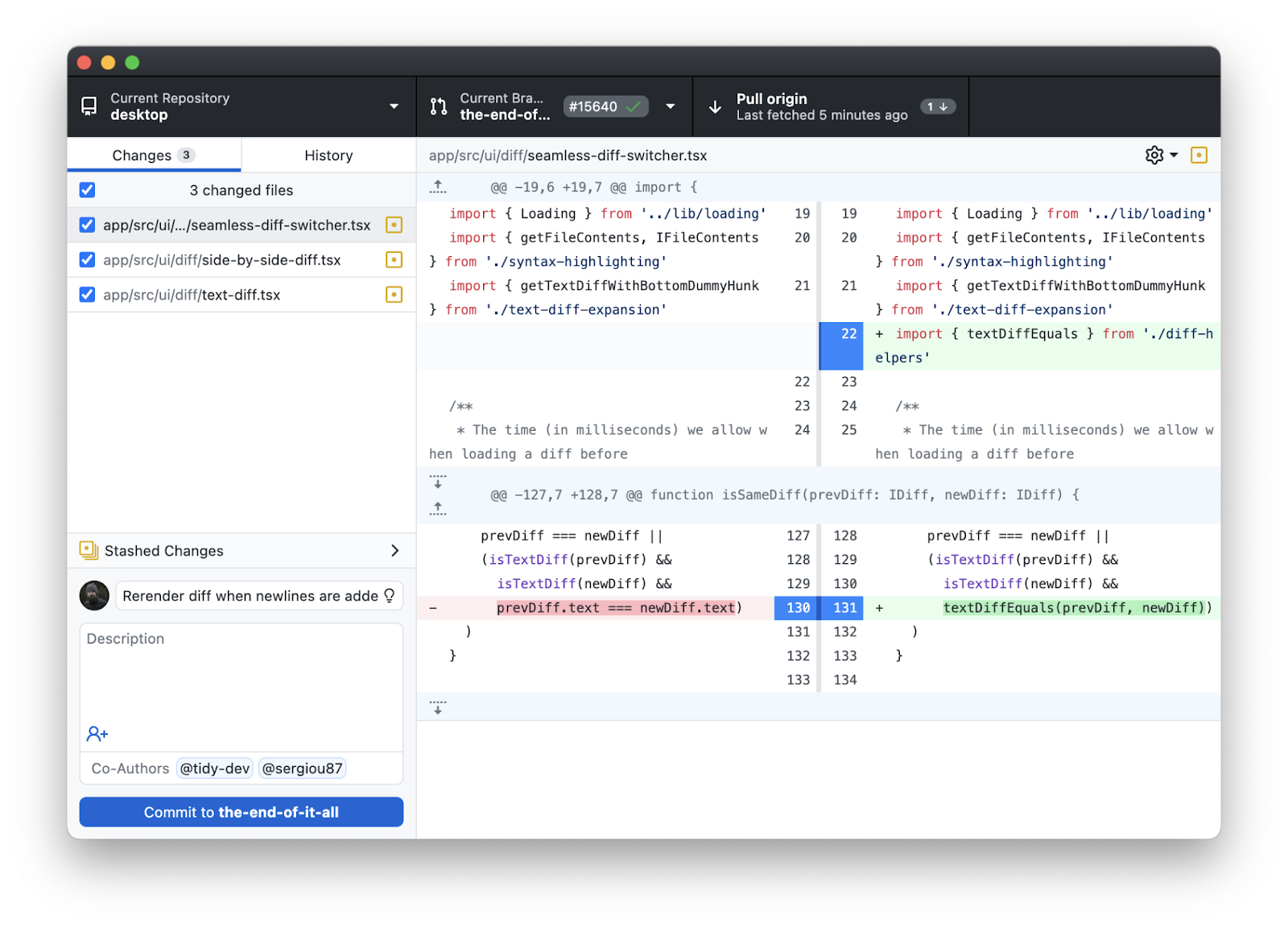 Interfaz de usuario de escritorio de GitHub