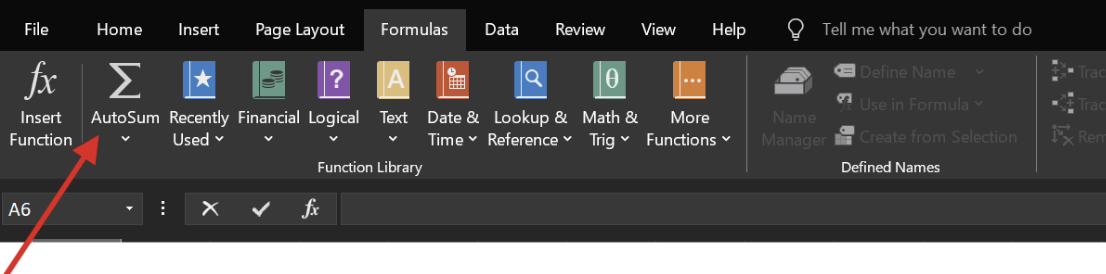 AutoSum button in Formulas Tab in Excel