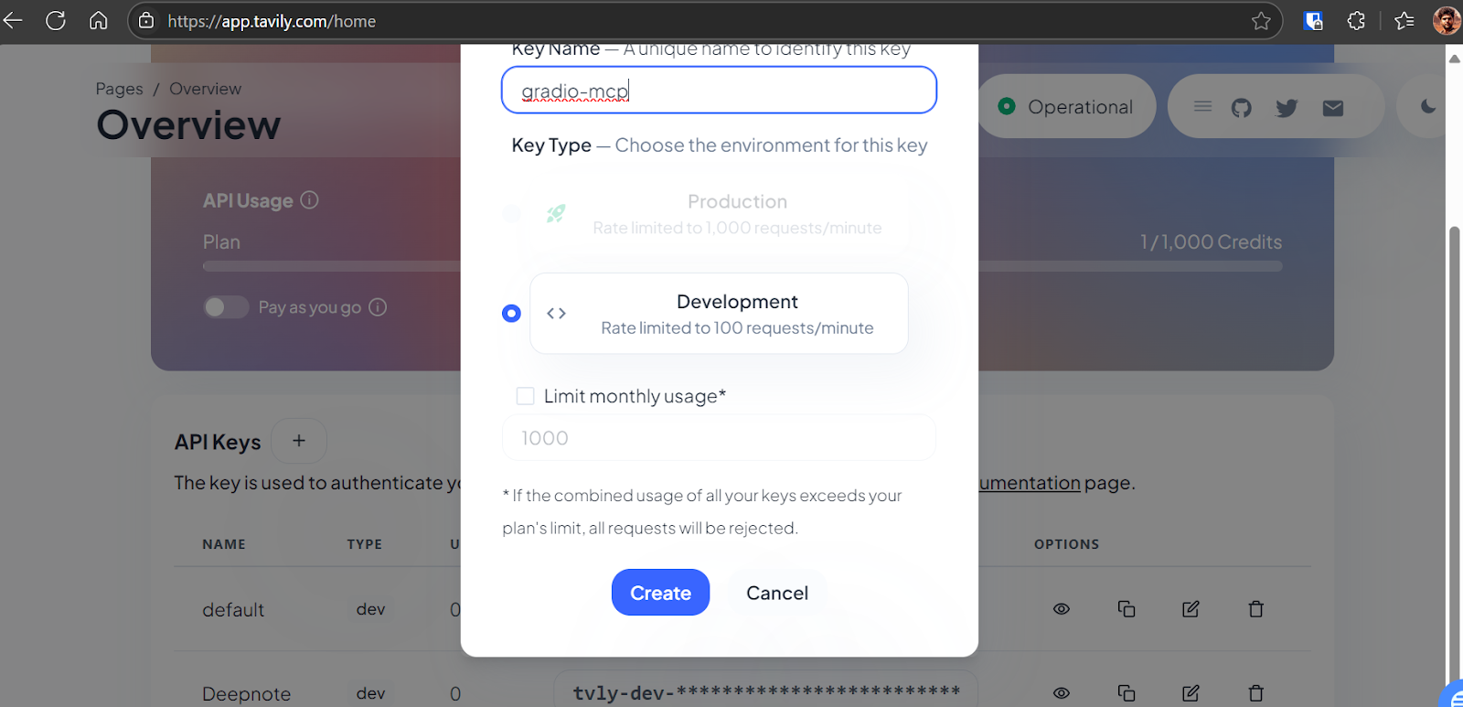 Generating the Tavily API key