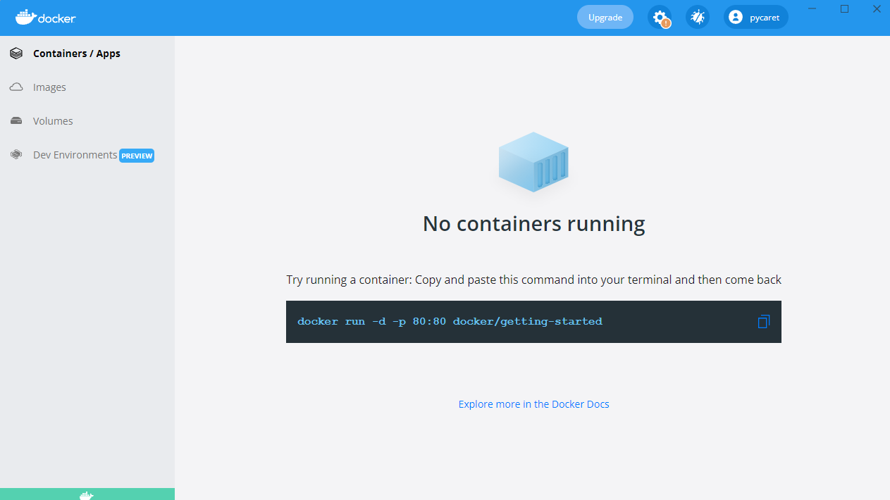 Iniciar la aplicación de escritorio Docker en Windows
