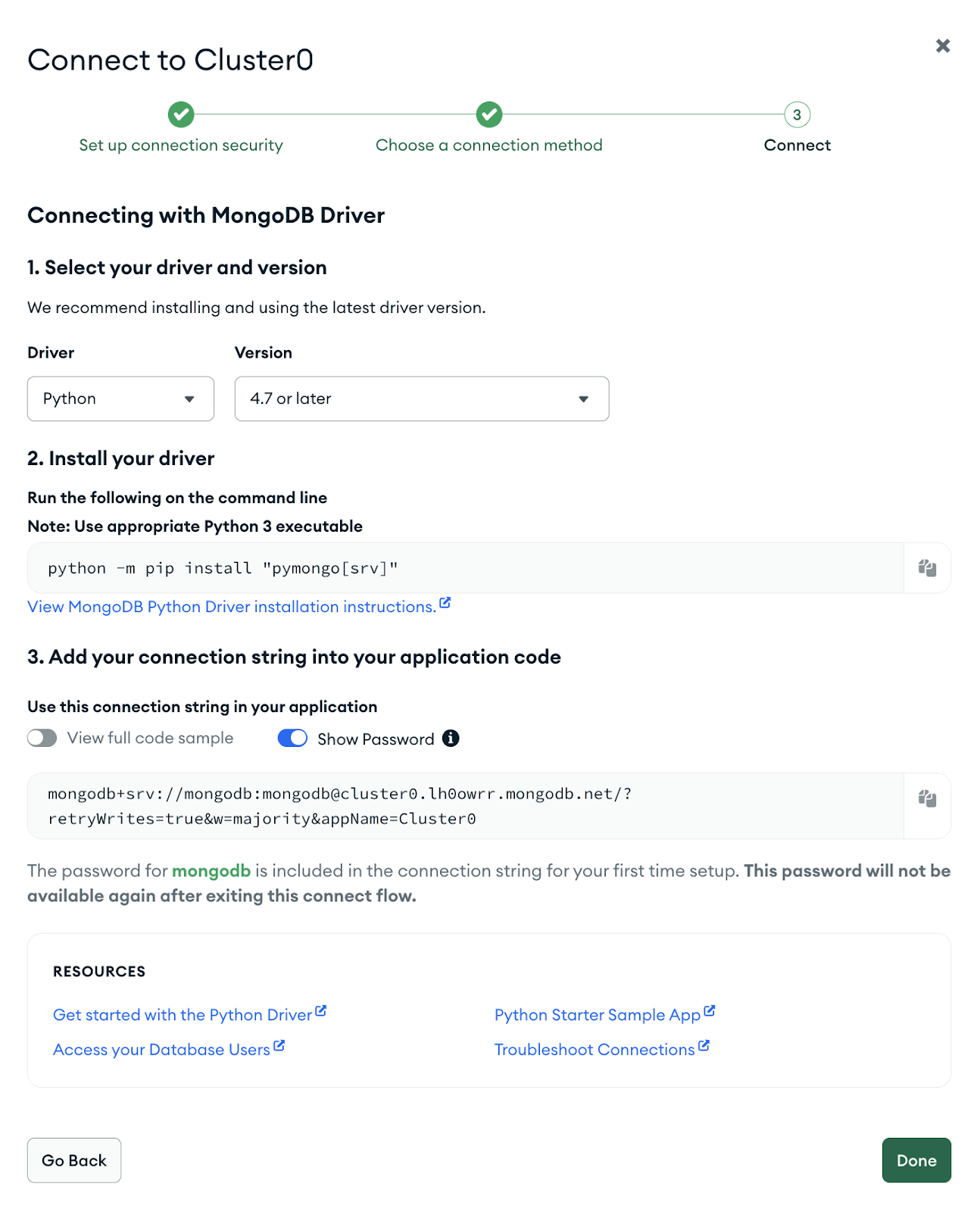 Conexión con el controlador MongoDB