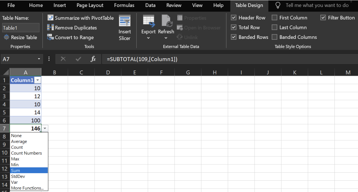 Applying the SUM function in Excel