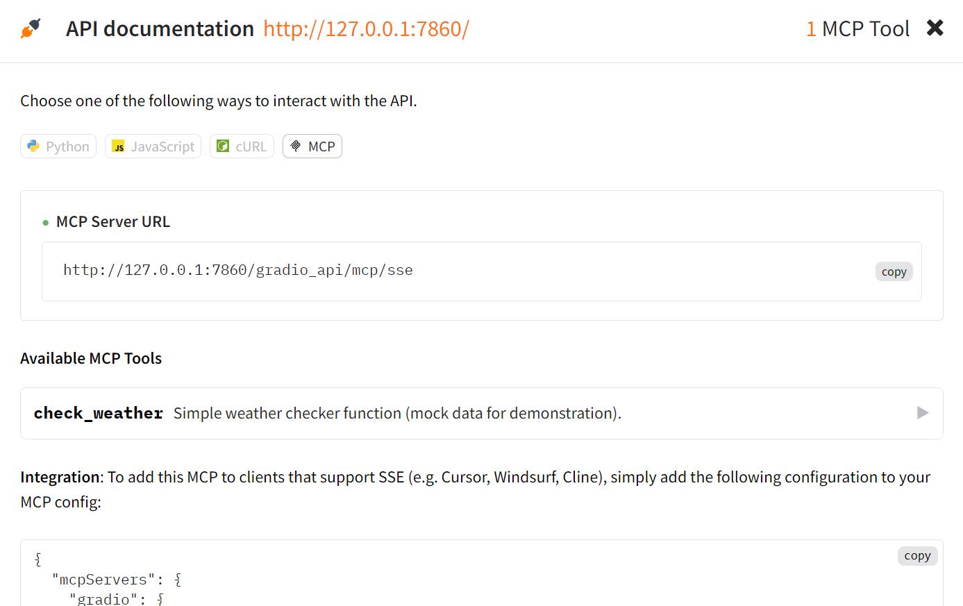 Gradio App documentation with MCP information.