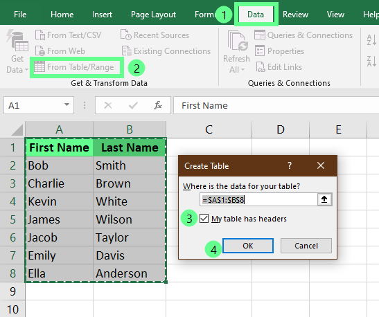 Power Query Editor öffnen, um Zellen in Excel zusammenzuführen.