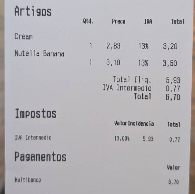 Receipt example for OCR