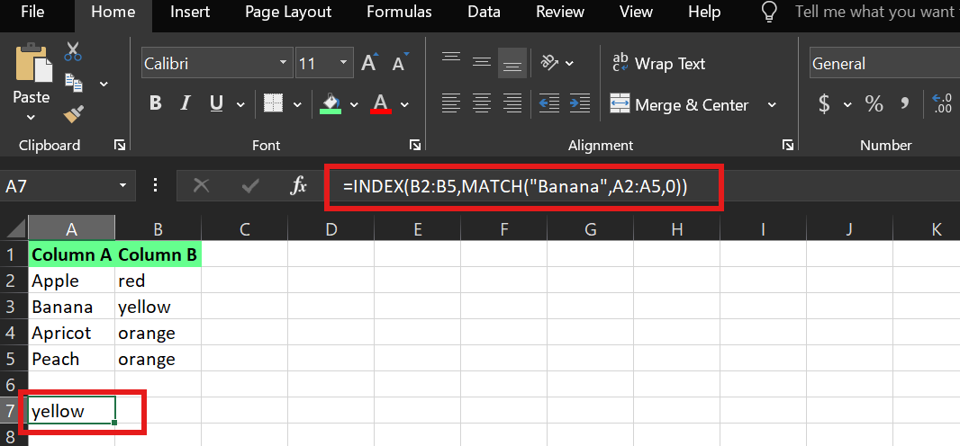 Beispiel für INDEX MATCH in Excel