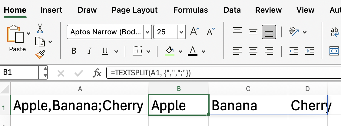 Excel TEXTSPLIT mit Kommas und Semikolons