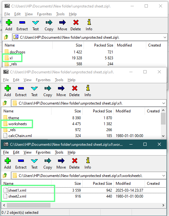 Suche nach der XML-Datei im Zip-Ordner in Excel.