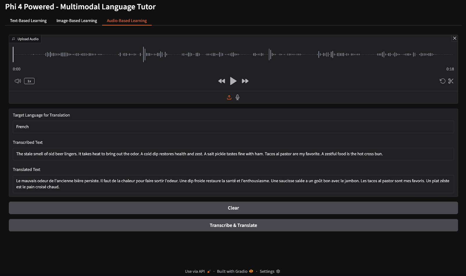 Phi 4 multimodal para transcripción y traducción de audio