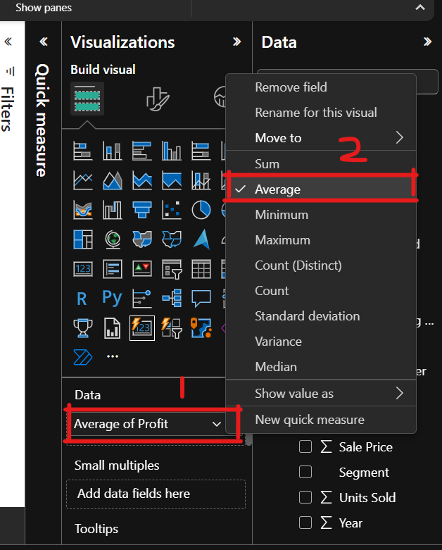 Image montrant comment configurer une mesure rapide de l'info-bulle de Power BI