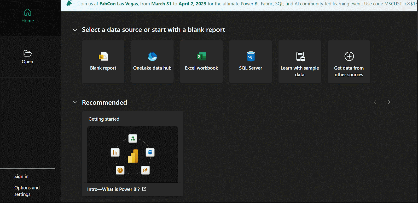 GIF montrant comment charger l'échantillon de données dans Power BI.