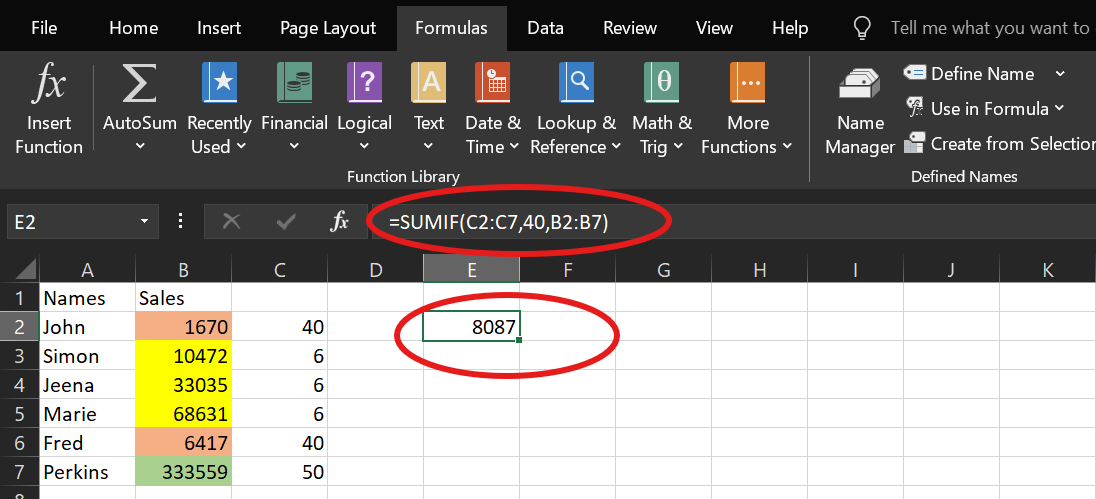 Applying SUMIF to sum by color in excel