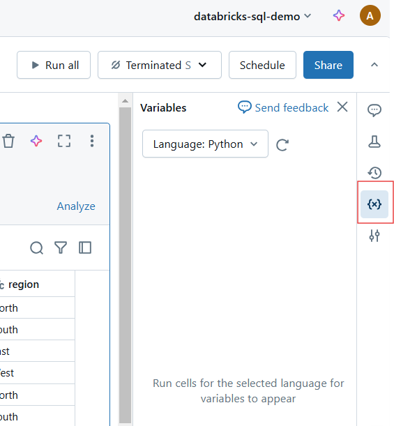 Redefinir variáveis e estado de execução no Databricks Notebook.