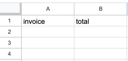 Initial state of the speadsheet